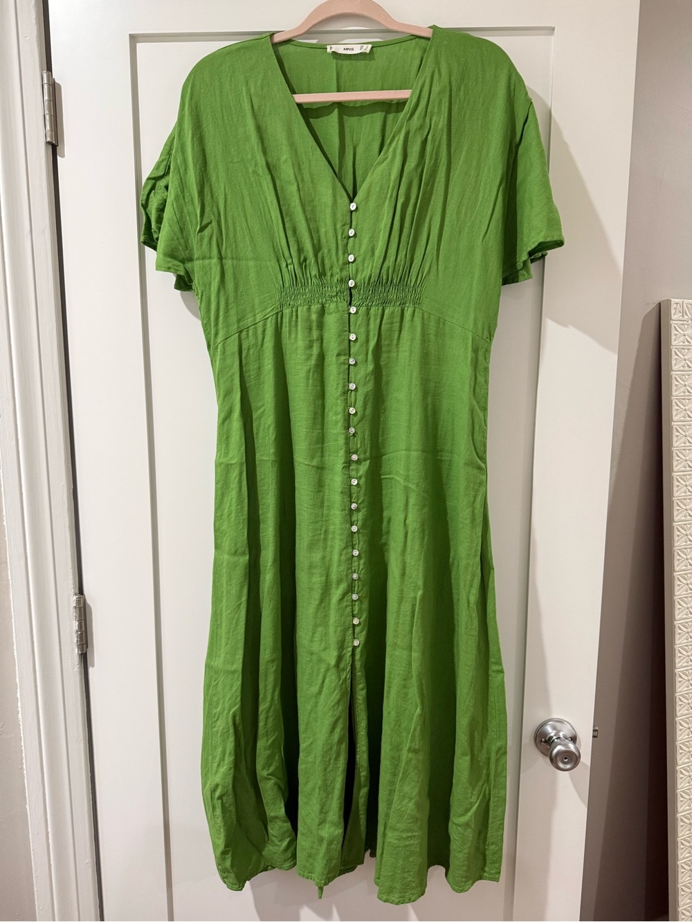 Mango Emerald Green Button-Down Midi Dress